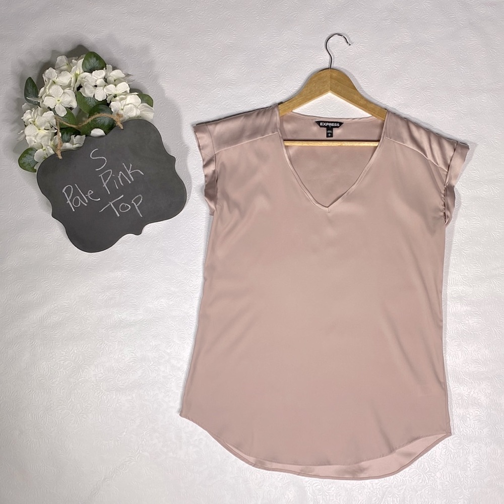 Express Small Pale Pink Short Rolled Sleeve Top